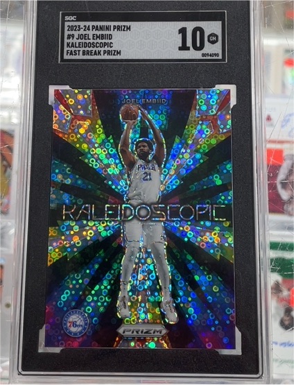 2023-24 Panini Prizm #9 Joel Embiid Kaleidoscopic Fast Break Prizm — front