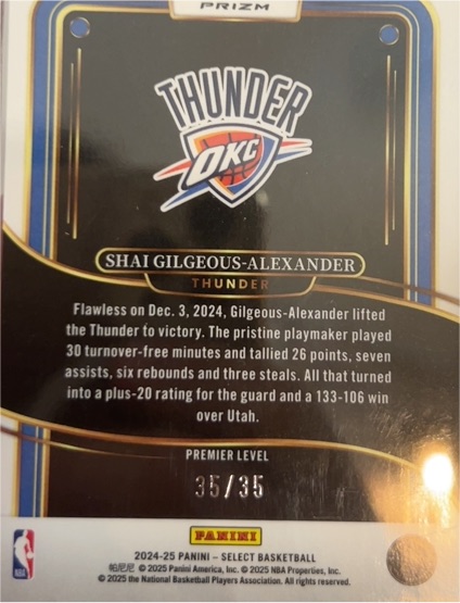 2024-25 Panini Select Premier Level #35 Shai Gilgeous-Alexander — front