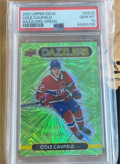 2021 Upper Deck #DZ-25 Cole Caufield Dazzlers Green — front
