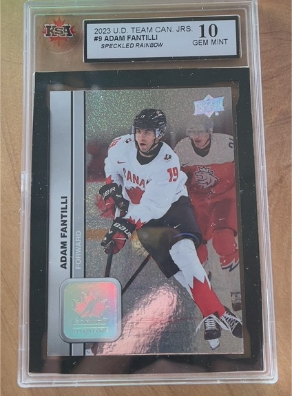 2023 Upper Deck Team Canada Juniors #9 Adam Fantilli Speckled Rainbow — front