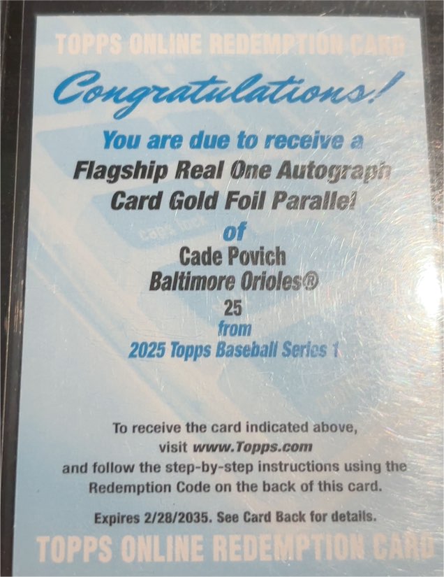 2025 Topps Baseball Series 1 Flagship Real One Autograph Card Gold Foil Parallel Cade Povich — front