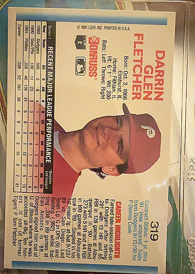 1992 Donruss #319 Darrin Fletcher — back