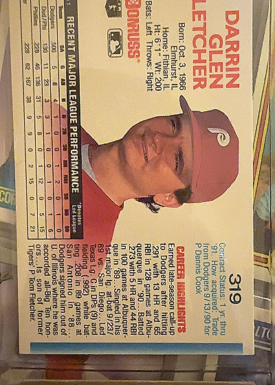 1992 Donruss #319 Darrin Fletcher — back