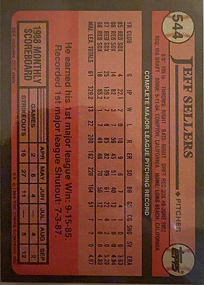 1989 Topps #544 Jeff Sellers — back