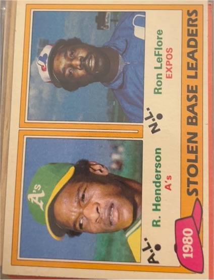 1981 Topps #4 1980 Stolen Base Leaders Rickey Henderson / Ron LeFlore — front