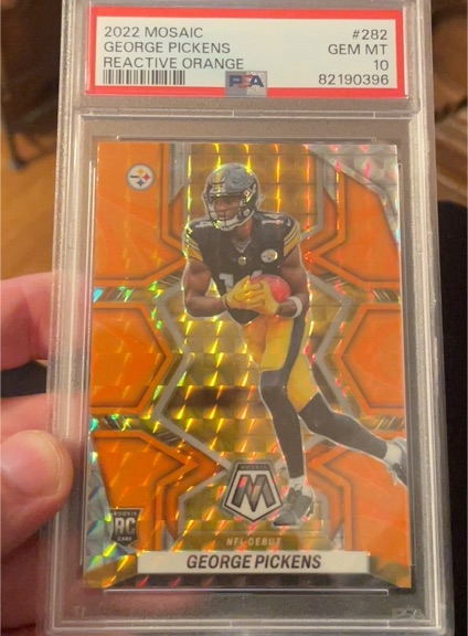 2022 Panini Mosaic #282 George Pickens Reactive Orange Prizm Rookie — front