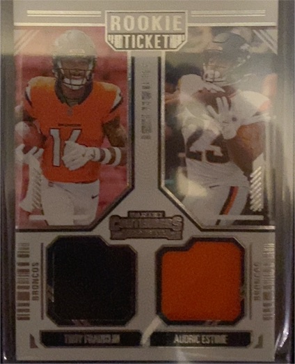 2024 Panini Contenders #DS-9 Troy Franklin Audric Estime Rookie Ticket Dual Patch — front