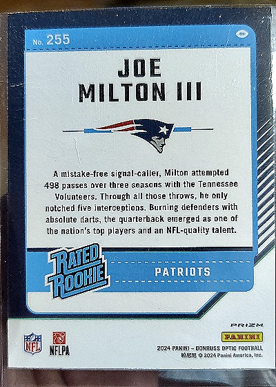 2024 Panini Donruss Optic #255 Joe Milton III — back