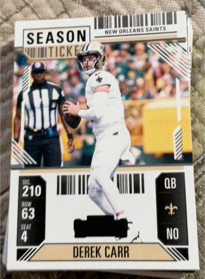 2024 Panini Contenders #72 Derek Carr Season Ticket Retail New Orleans Saints — front