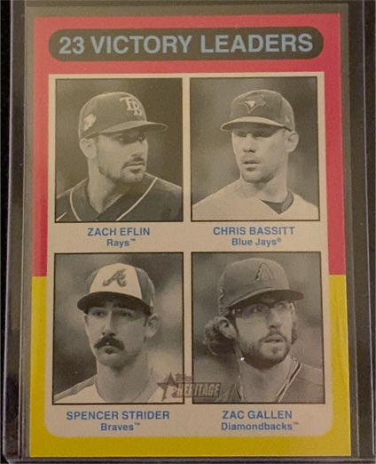 2024 Topps Heritage #310 23 Victory Leaders Zach Eflin, Chris Bassitt, Spencer Strider, Zac Gallen — front