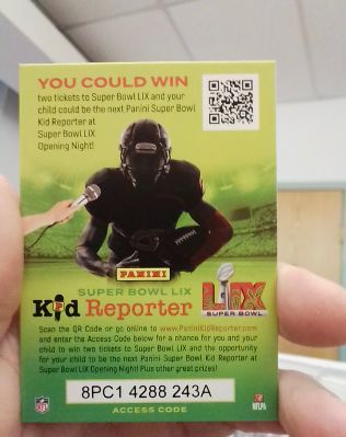 2024 Panini Super Bowl LIX Kid Reporter Access Code — front