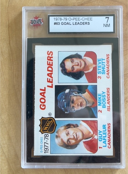 1978-79 O-Pee-Chee #63 Goal Leaders Guy Lafleur / Mike Bossy / Steve Shutt — front