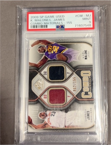 2009 SP Game Used Combo Materials #CM-MJ Karl Malone/LeBron James — front