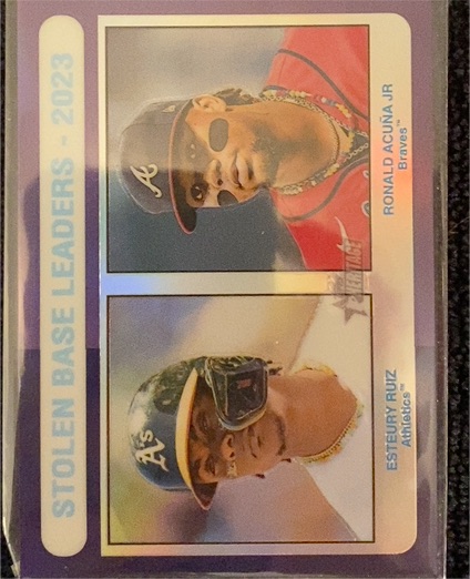 2024 Topps Heritage #309 Stolen Base Leaders - 2023 Ronald Acuna Jr./Esteury Ruiz — front