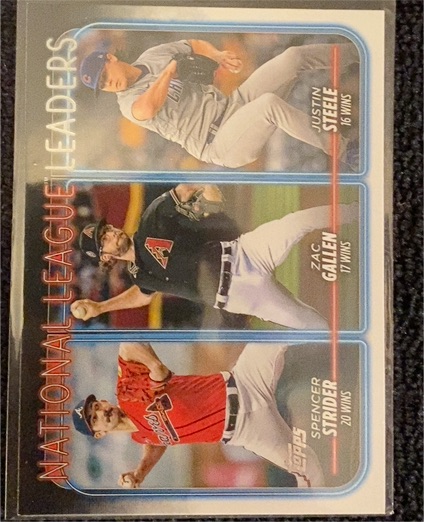 2024 Topps #309 National League Leaders Wins Spencer Strider / Zac Gallen / Justin Steele — front
