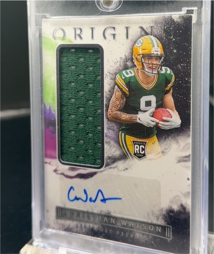 2022 Panini Origins #170 Christian Watson Rookie Jumbo Jersey Autograph — front