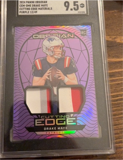 2024 Panini Obsidian Cutting Edge Materials Purple #CEM-DME Drake Maye — front