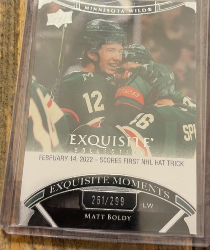 2022-23 Upper Deck Exquisite Collection Exquisite Moments #261/299 Matt Boldy — front