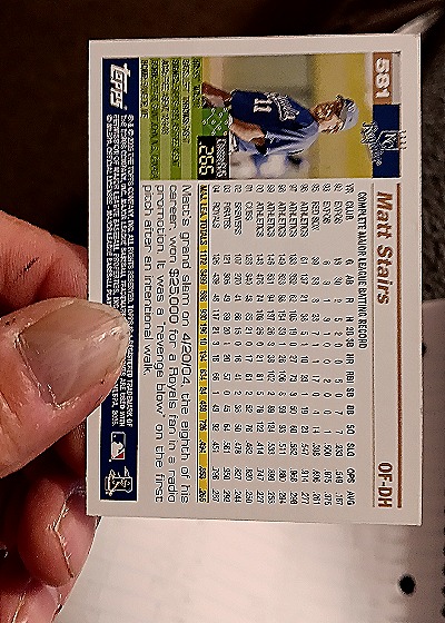 2005 Topps #581 Matt Stairs — back
