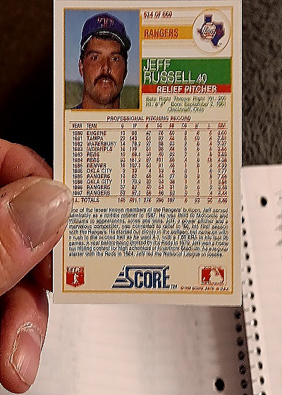 1991 Score #514 Jeff Russell — back
