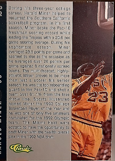 1992 Classic #2 Harold Miner — back