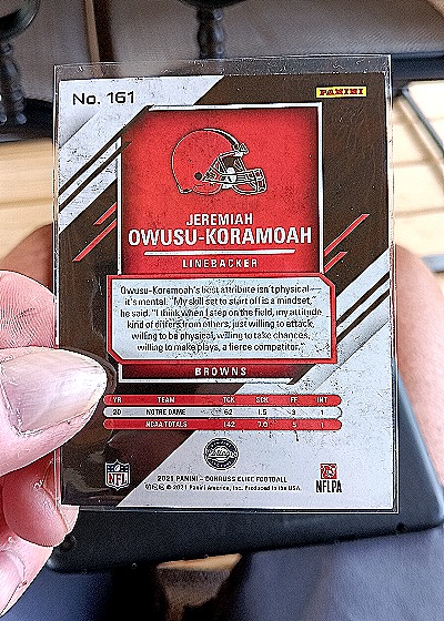 2021 Panini Donruss Elite #161 Jeremiah Owusu-Koramoah — back