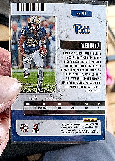2021 Panini Contenders Draft Picks #91 Tyler Boyd — back