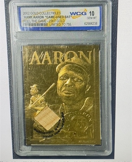 2002 Gold Collectibles Hank Aaron 23KT Gold Game-Used Bat — front