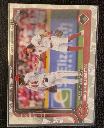 2025 Topps #295 It Takes Two: Middle-Infield Maestros Elly De La Cruz & Jonathan India — front