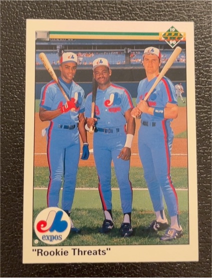 1990 Upper Deck #702 Rookie Threats Larry Walker, Marquis Grissom, Delino DeShields — front