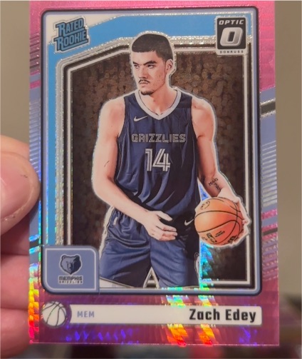 2024-25 Donruss Optic #288 Zach Edey Pink Velocity Prizm Rated Rookie — front