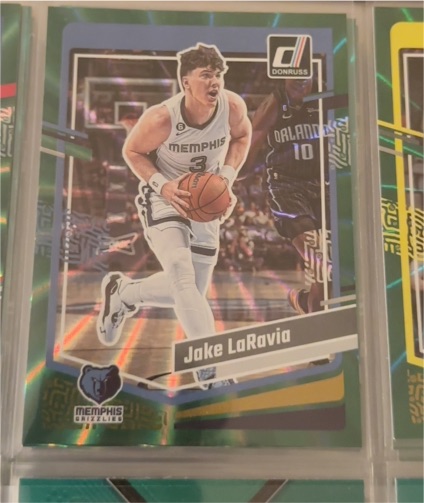 2023 Donruss #22 Jake LaRavia Green Laser Holo Memphis Grizzlies — front