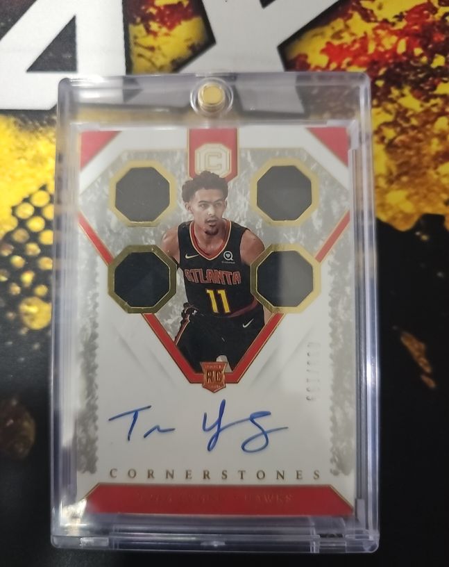 2018-19 Panini Cornerstones #190 Trae Young Rookie Quad Patch Auto — front