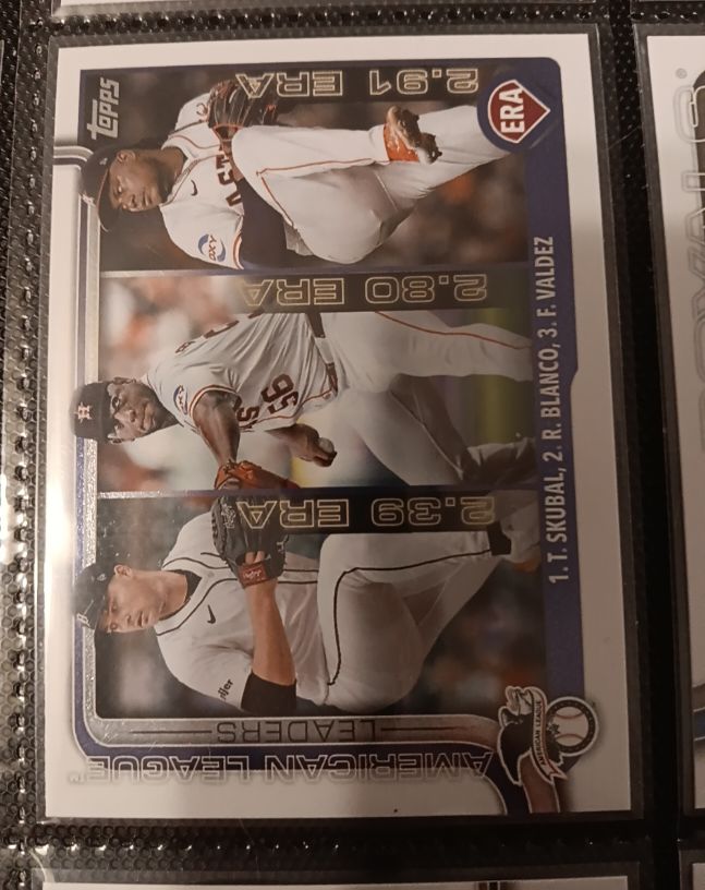 2025 Topps Series 1 #5 American League Leaders ERA Tarik Skubal / Ronel Blanco / Framber Valdez — front