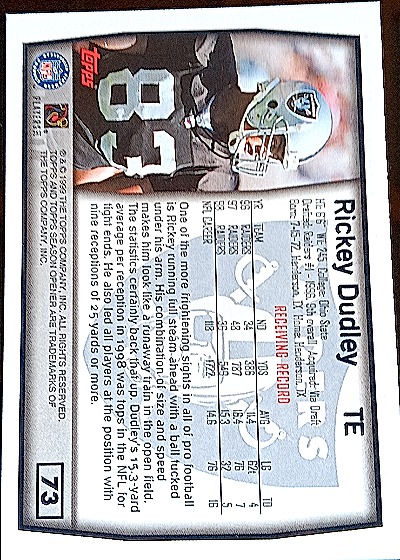 1999 Topps Season Opener #73 Rickey Dudley — back