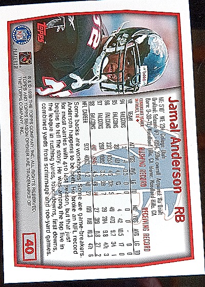 1999 Topps Season Opener #40 Jamal Anderson — back
