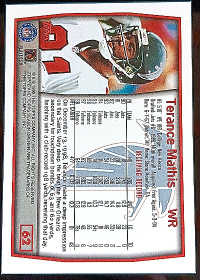1999 Topps Season Opener #62 Terance Mathis — back