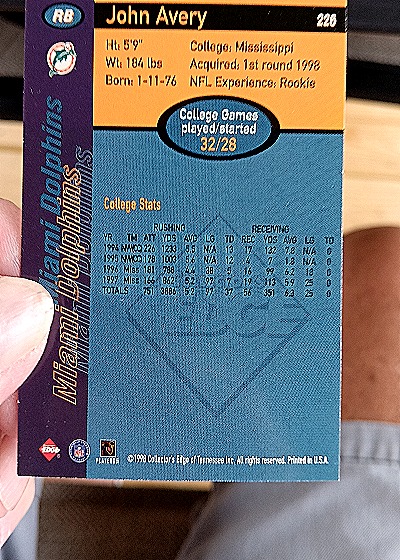 1998 Collector's Edge #226 John Avery — back
