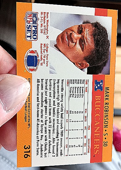 1990 Pro Set #316 Mark Robinson — back