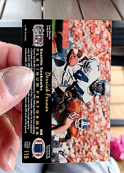1991 Pro Set Platinum #115 Derrick Fenner — back