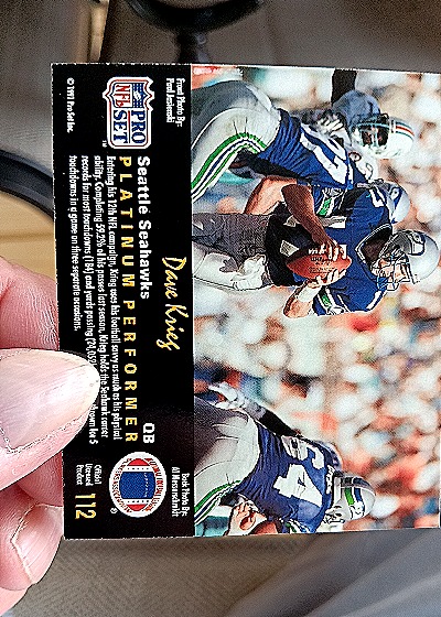 1991 Pro Set Platinum #112 Dave Krieg — back