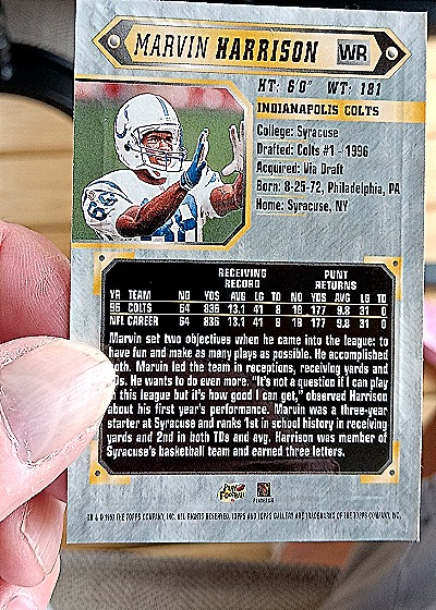 1997 Topps Gallery #39 Marvin Harrison — back
