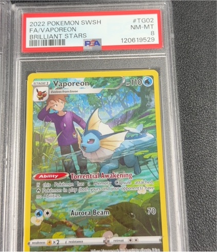 2022 Pokemon Sword & Shield Brilliant Stars #TG02 Full Art Vaporeon — front