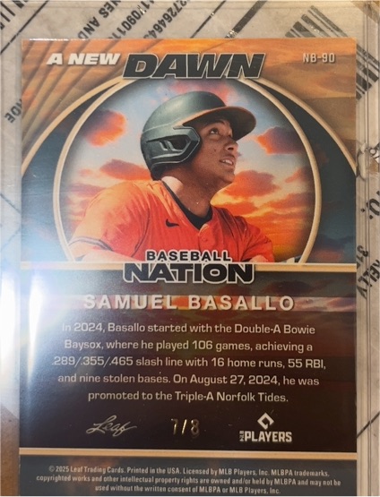 2025 Leaf Baseball Nation NB-90 Samuel Basallo — front