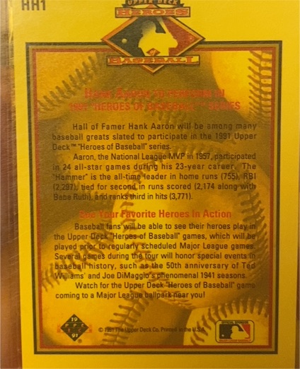 1997 Upper Deck Heroes of Baseball #HH1 Hank Aaron — front