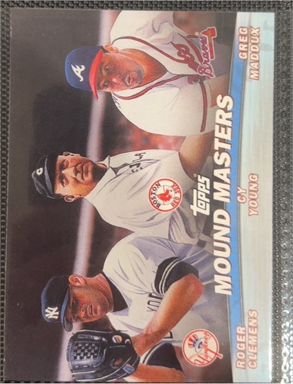 2001 Topps Combos #TC14 Mound Masters (Roger Clemens / Cy Young / Greg Maddux) — front