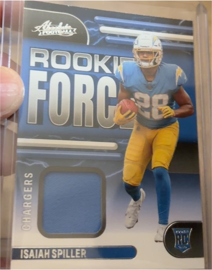 2022 Panini Absolute #RF-15 Isaiah Spiller Rookie Force Patch Relic — front