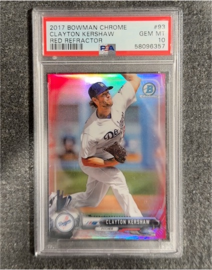 2017 Bowman Chrome #93 Clayton Kershaw Red Refractor — front