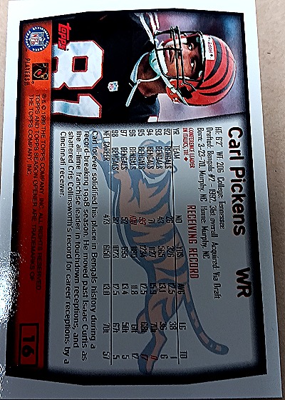 1999 Topps Season Opener #16 Carl Pickens — back
