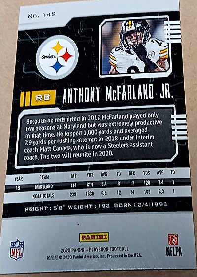 2020 Panini Playbook #142 Anthony McFarland Jr. — back